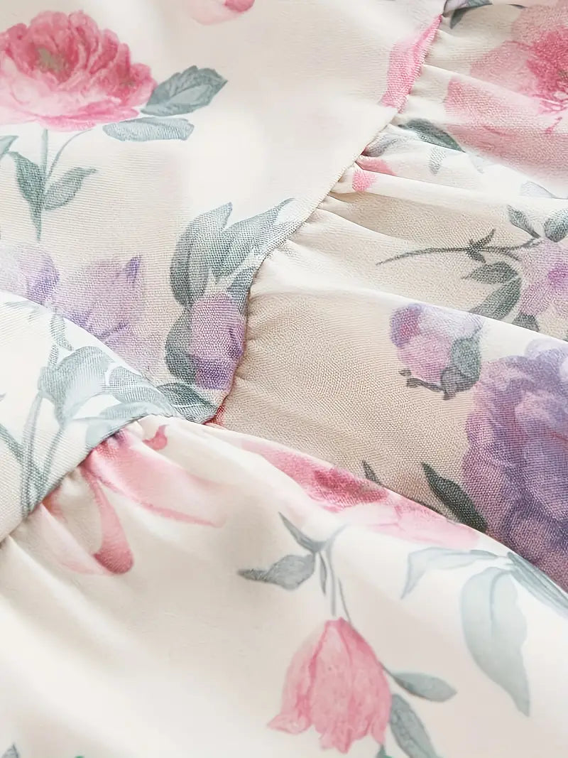 Print Ruffle Hem Dress with Tie-Shoulder Design - Backless Ruched Asymmetrical Dress for Women, Spring/Summer Vacation Style, Machine Washable, Summer Fashion | No Stretch Fabric, Cute Dresses