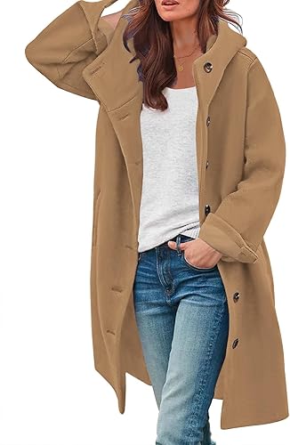 Womens Wool Blend Pea Coat Fashion Winter Dressy Overcoat Single Breasted Trench Jackets with Hood