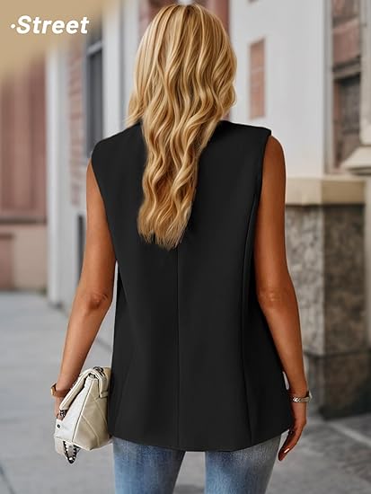 2025 Women's Summer Sleeveless Tank Tops Lightweight Fully Lined Fashion Casual Work Office Blazer with Pockets