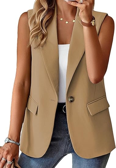 2025 Women's Summer Sleeveless Tank Tops Lightweight Fully Lined Fashion Casual Work Office Blazer with Pockets