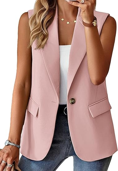 2025 Women's Summer Sleeveless Tank Tops Lightweight Fully Lined Fashion Casual Work Office Blazer with Pockets