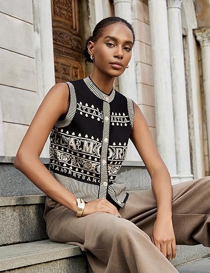 Women's Lyocell Knit Sweater Vest Button Pattern Classic Top