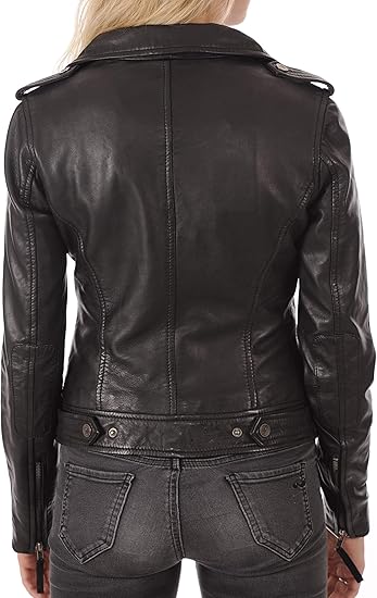 Women's Leather Jacket Aviator Motorcycle Biker Genuine Sheepskin Leather Jacket for Women