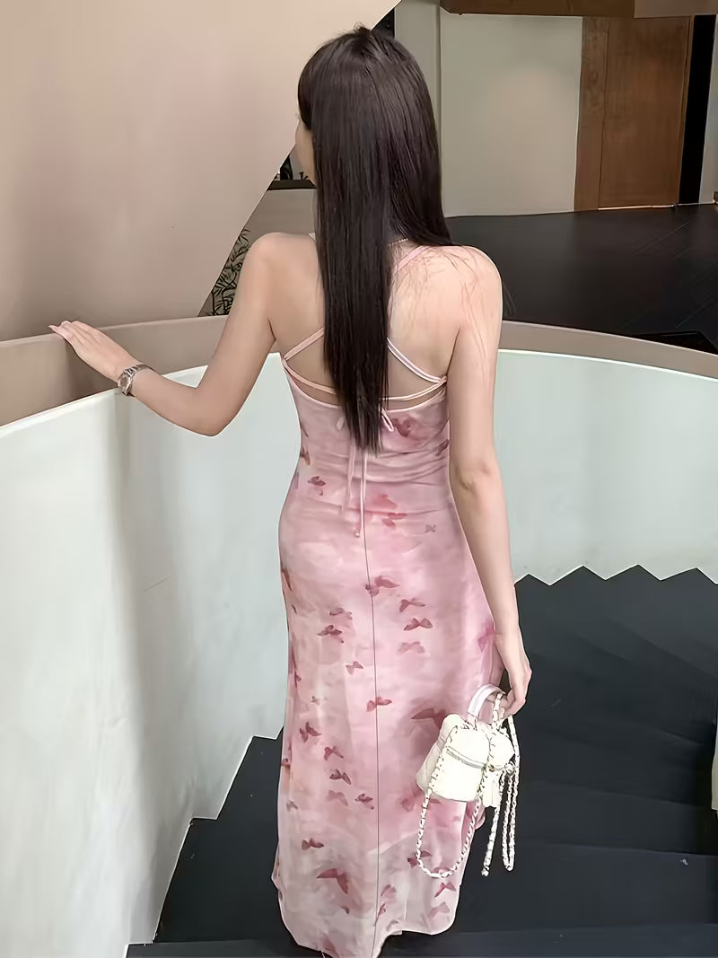 Women's Elegant Off-the-Shoulder/One-Shoulder Formal & party dress - Flowy Pastel pink to red Gradient, Machine Washable - for Weddings, Galas, Proms - Year-Round Evening Gown, Wedding Guest Outfit, Lightweight Fabric, Fitted Bodice, Bridal Party Wear