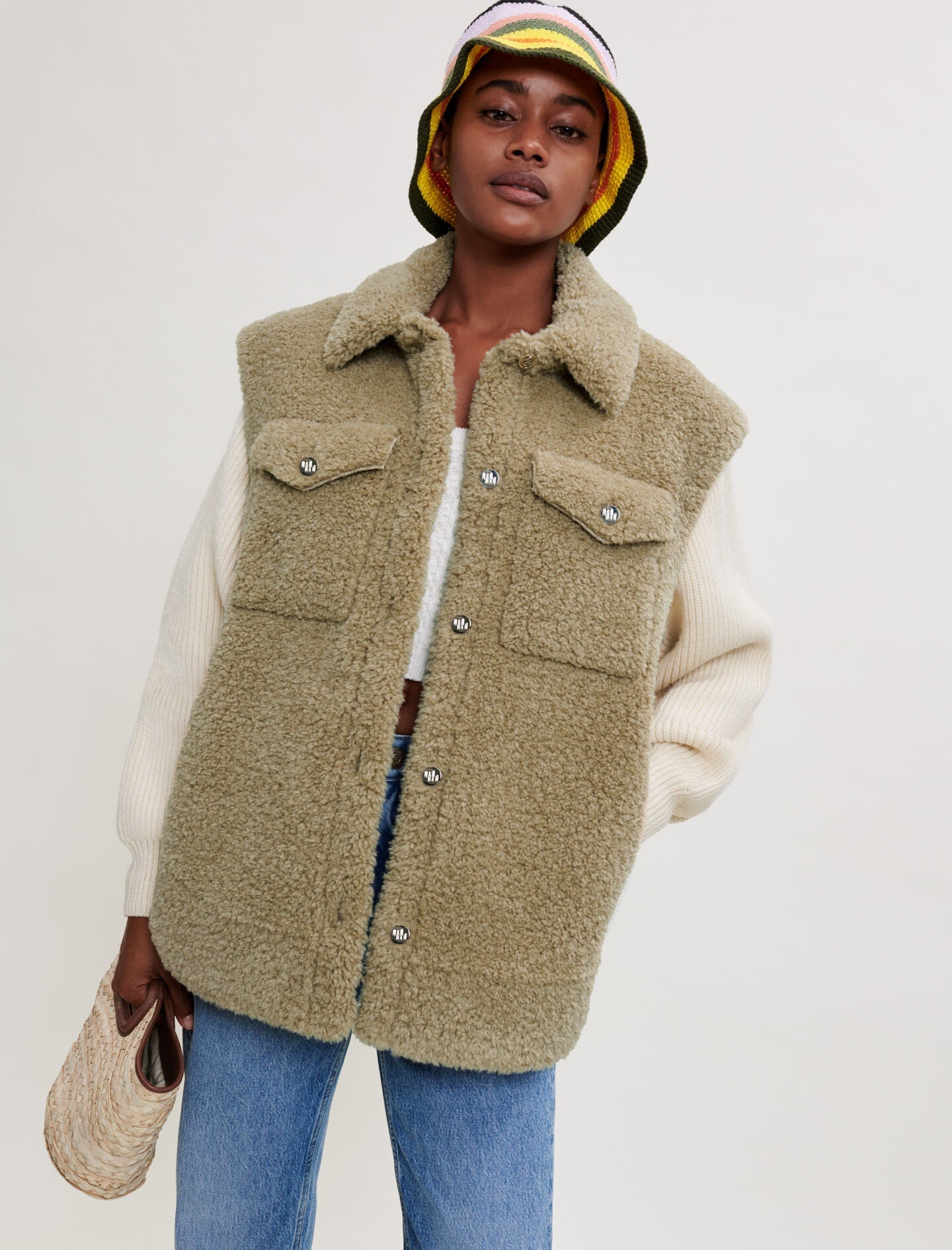 FAUX FUR AND KNIT JACKET