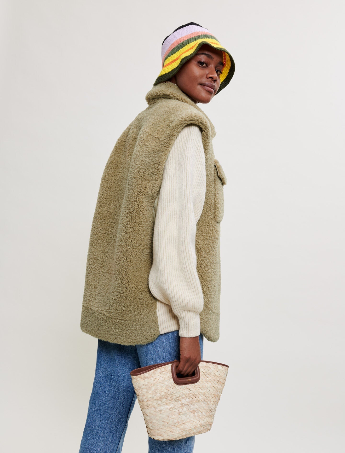 FAUX FUR AND KNIT JACKET