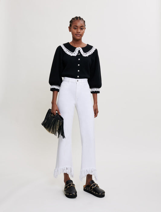 KNIT CARDIGAN WITH LARGE CONTRAST COLLAR