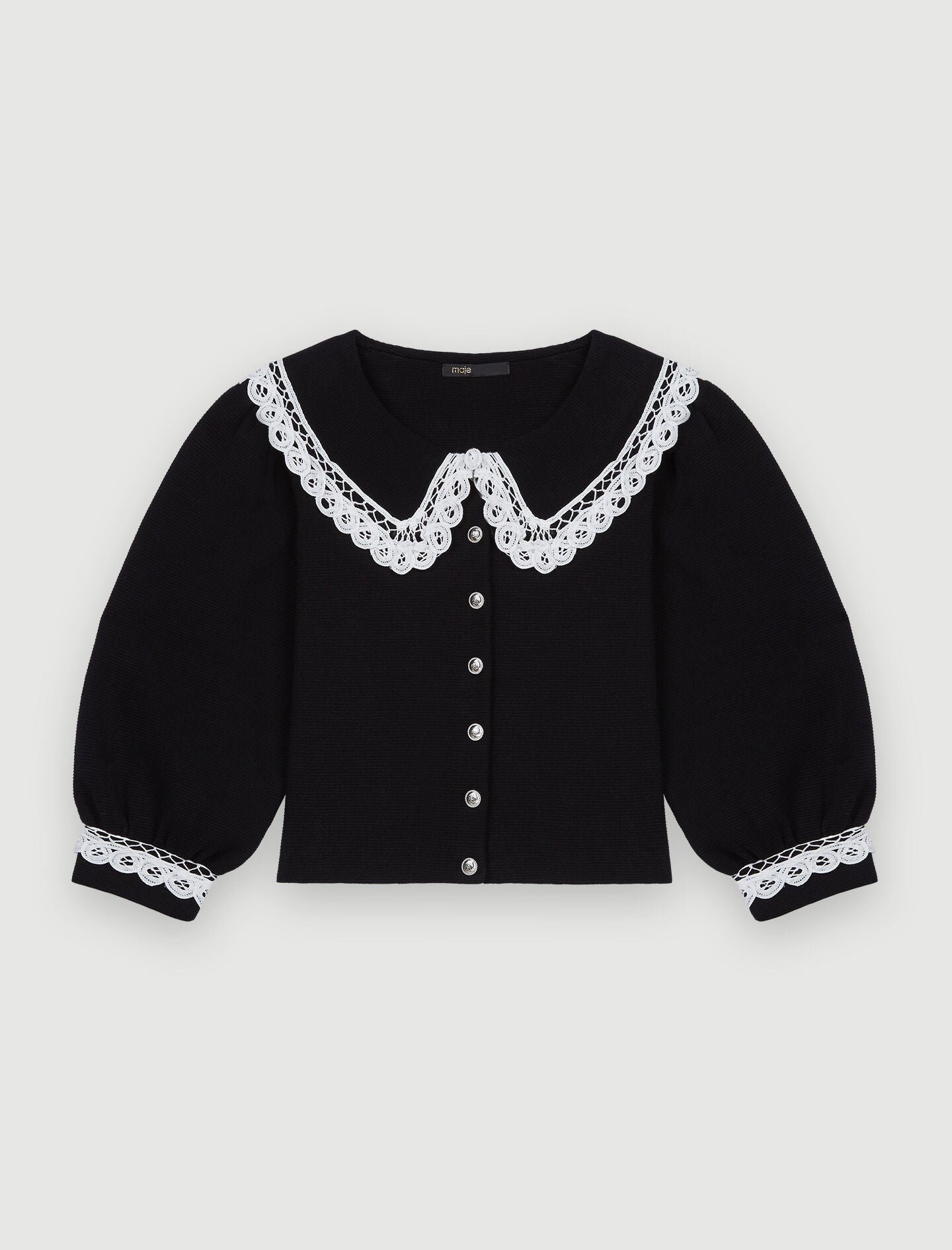 KNIT CARDIGAN WITH LARGE CONTRAST COLLAR