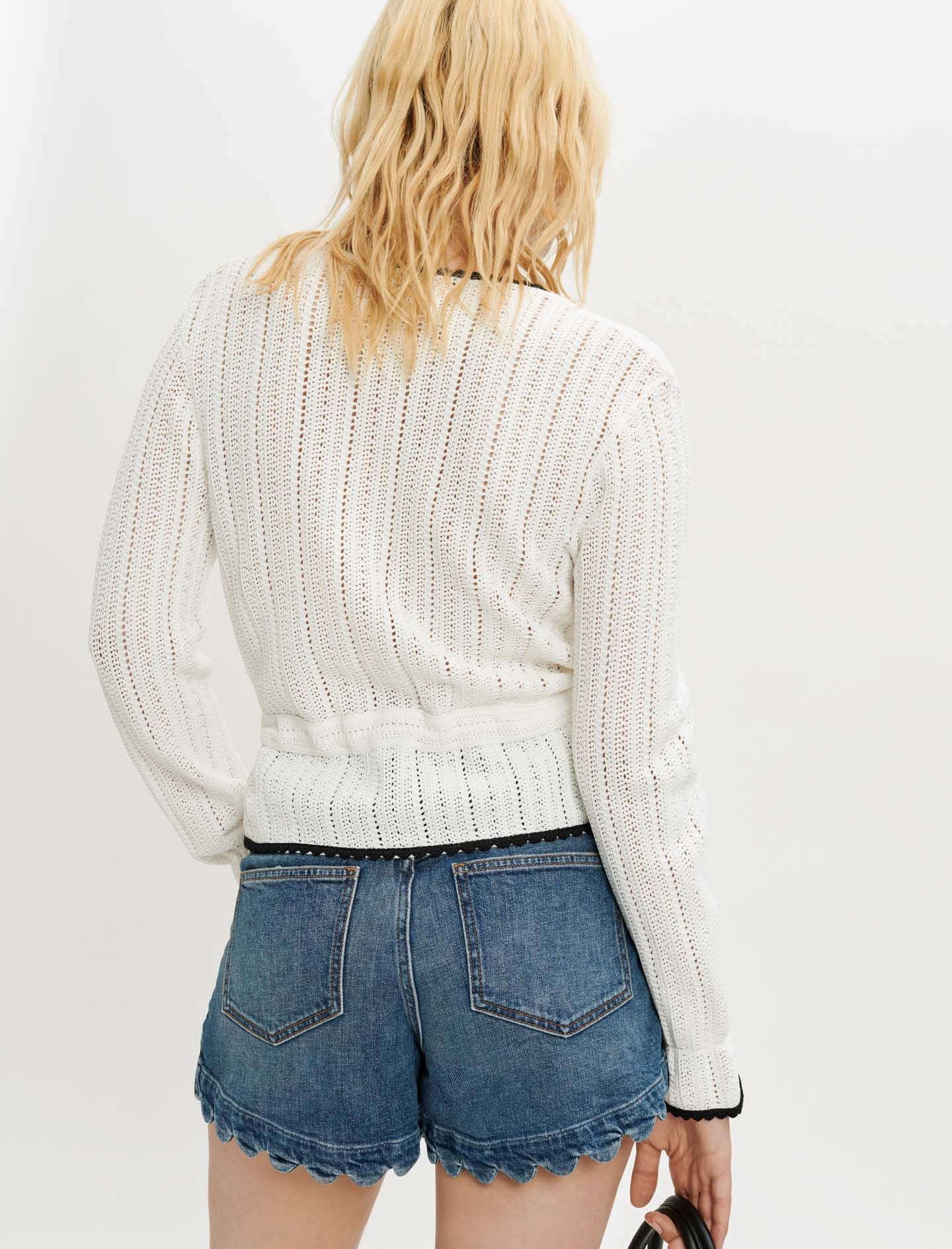 CONTRASTING OPENWORK KNIT CARDIGAN
