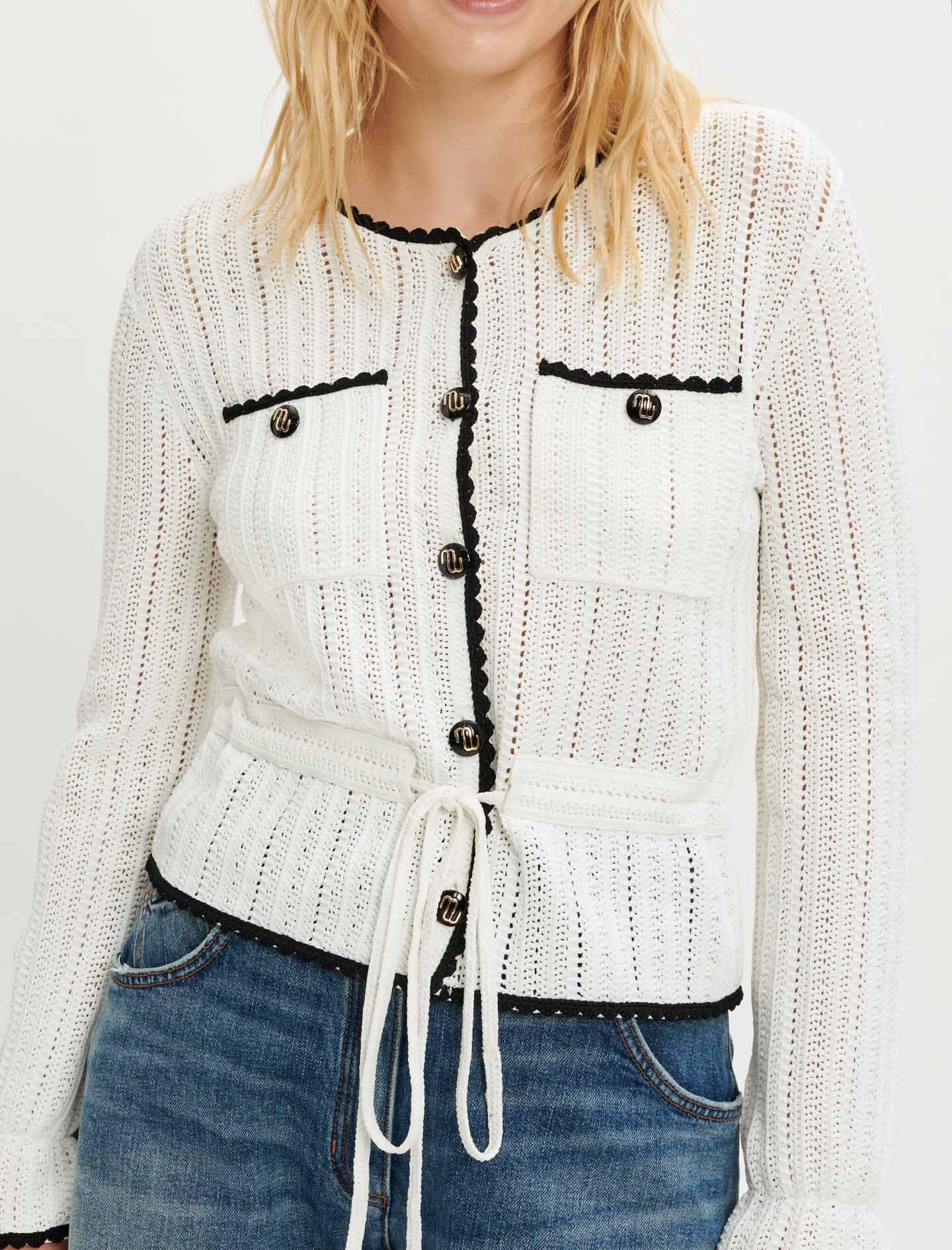 CONTRASTING OPENWORK KNIT CARDIGAN