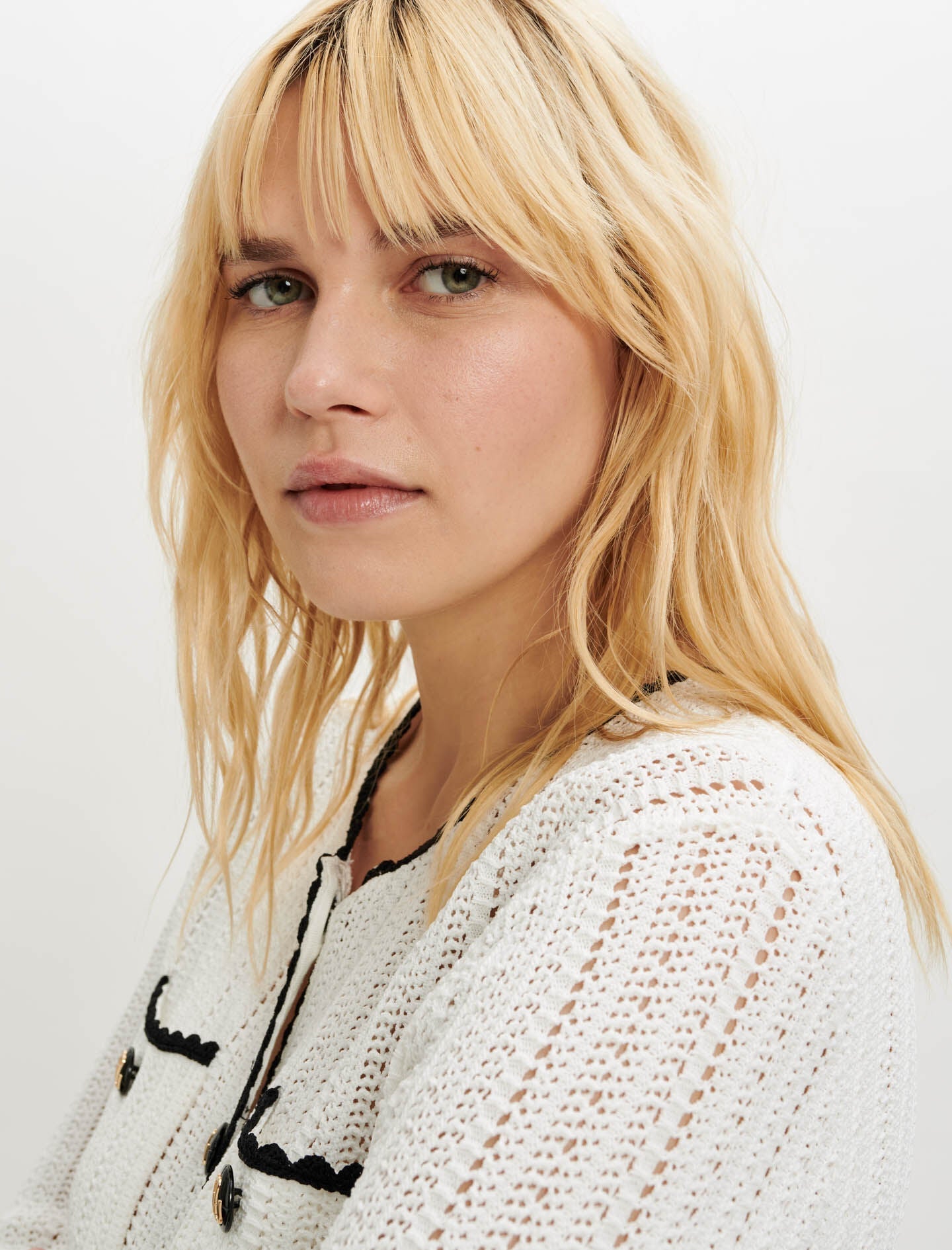 CONTRASTING OPENWORK KNIT CARDIGAN