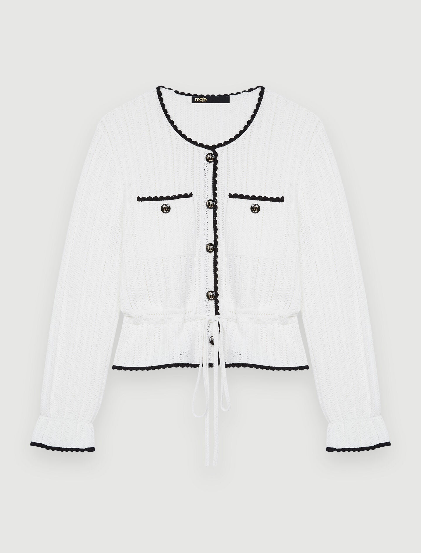 CONTRASTING OPENWORK KNIT CARDIGAN