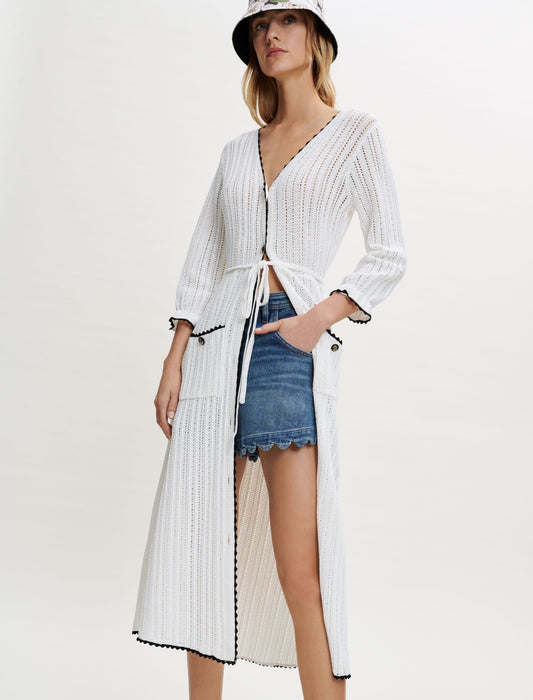 LONG CONTRASTING OPENWORK CARDIGAN