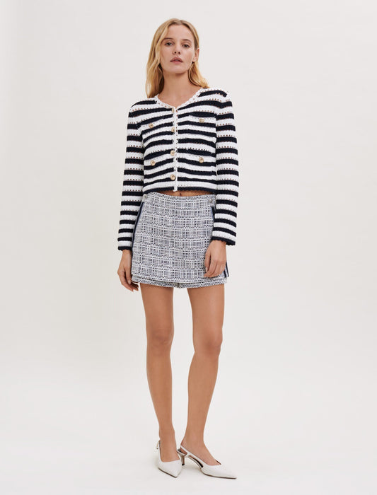 STRIPED CROCHET-EFFECT CARDIGAN