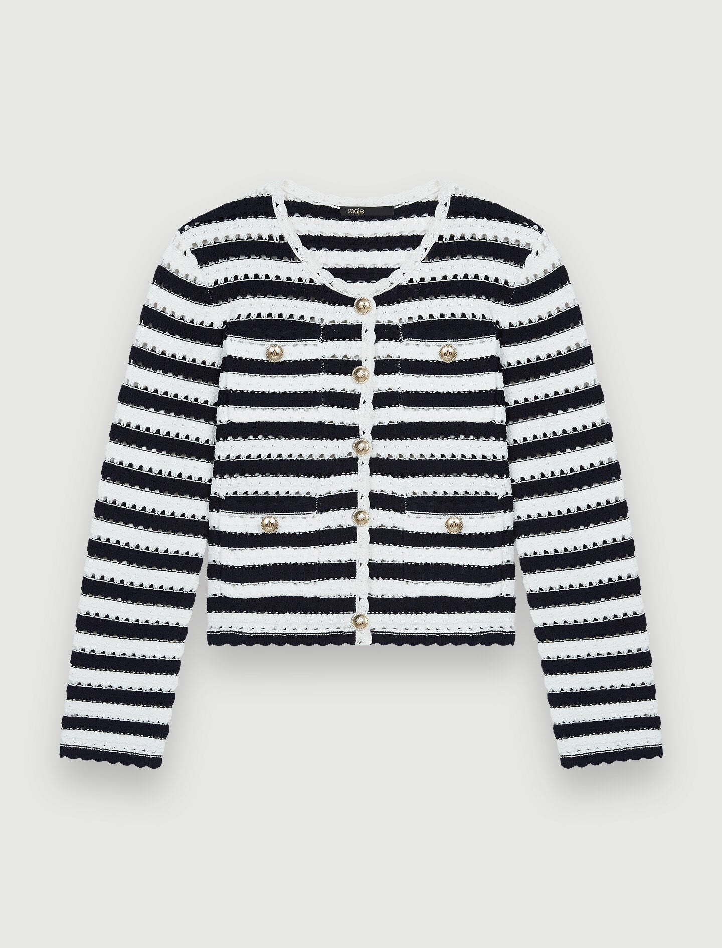 STRIPED CROCHET-EFFECT CARDIGAN