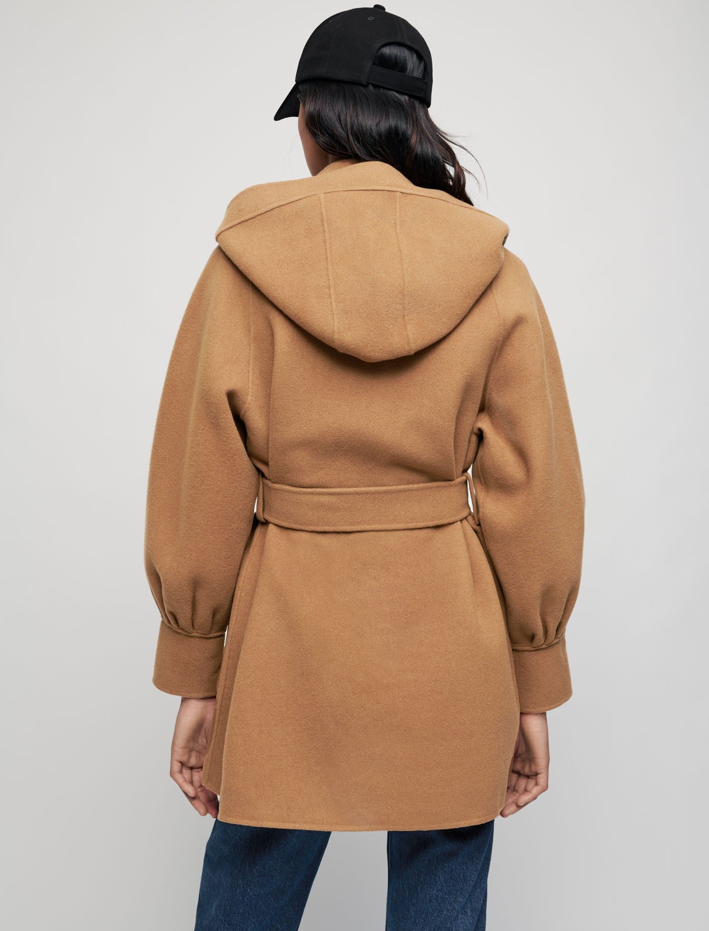 DOUBLE-FACED WOOL BLEND BELTED COAT