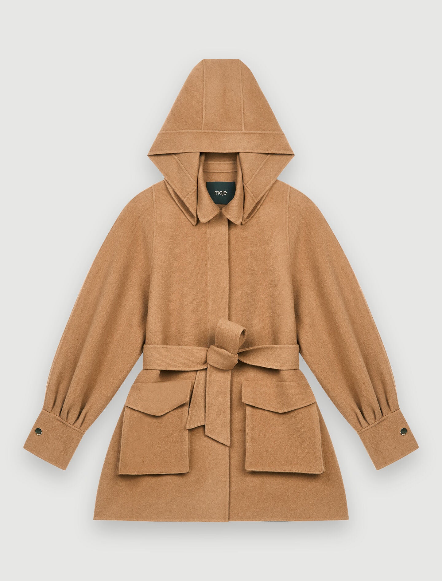 DOUBLE-FACED WOOL BLEND BELTED COAT