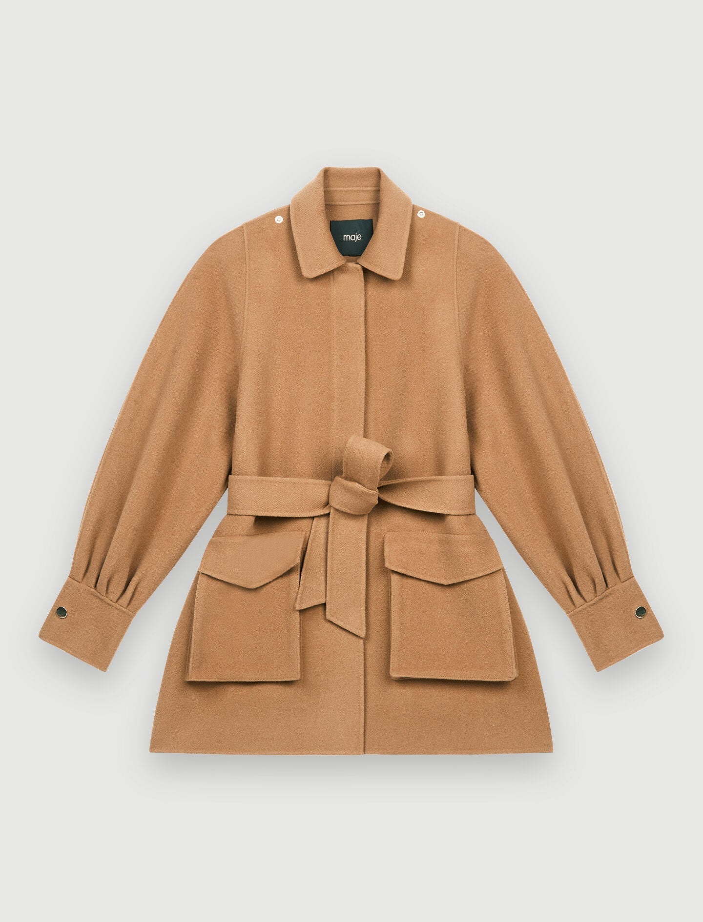 DOUBLE-FACED WOOL BLEND BELTED COAT