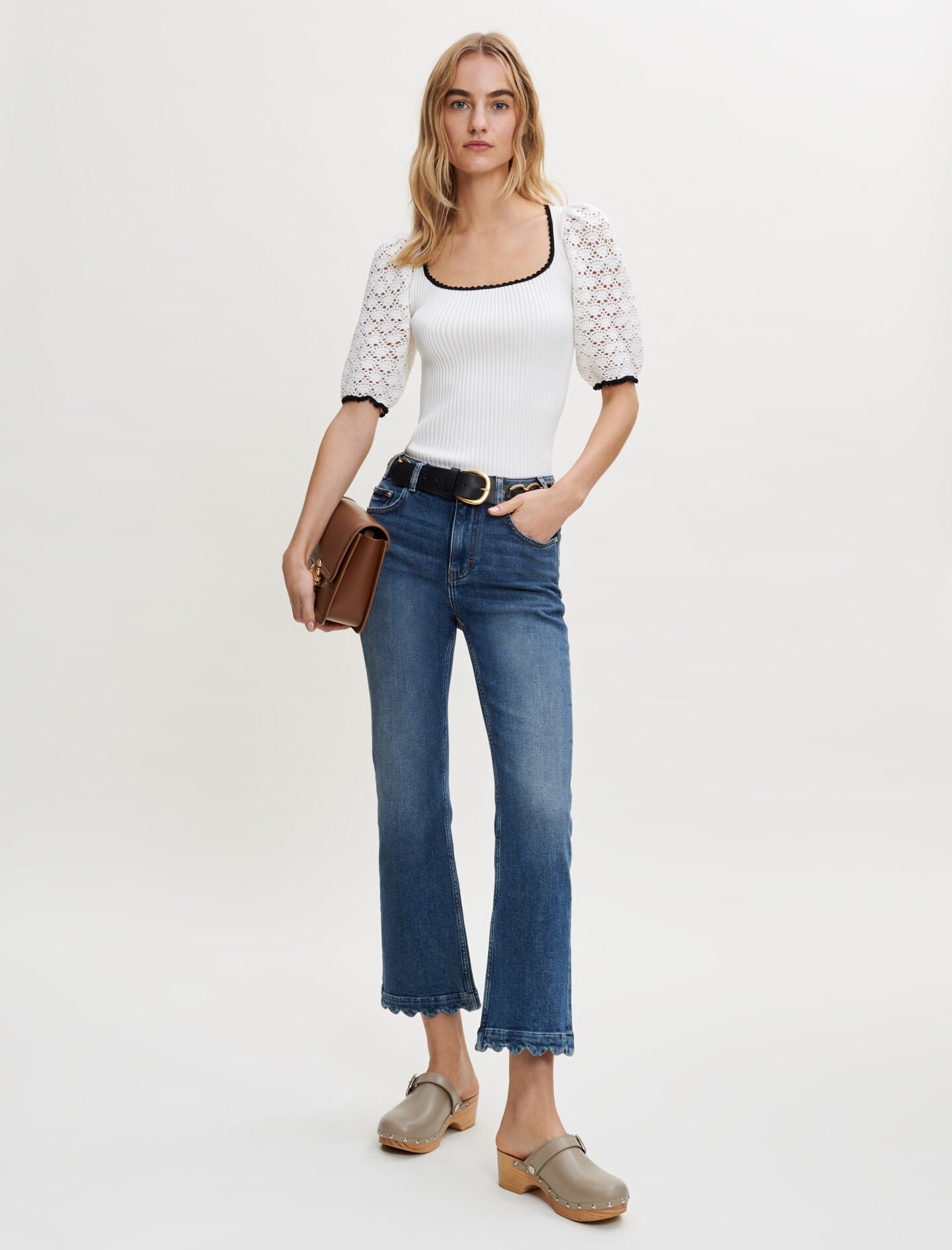 CONTRASTING CROCHET AND KNIT PULLOVER