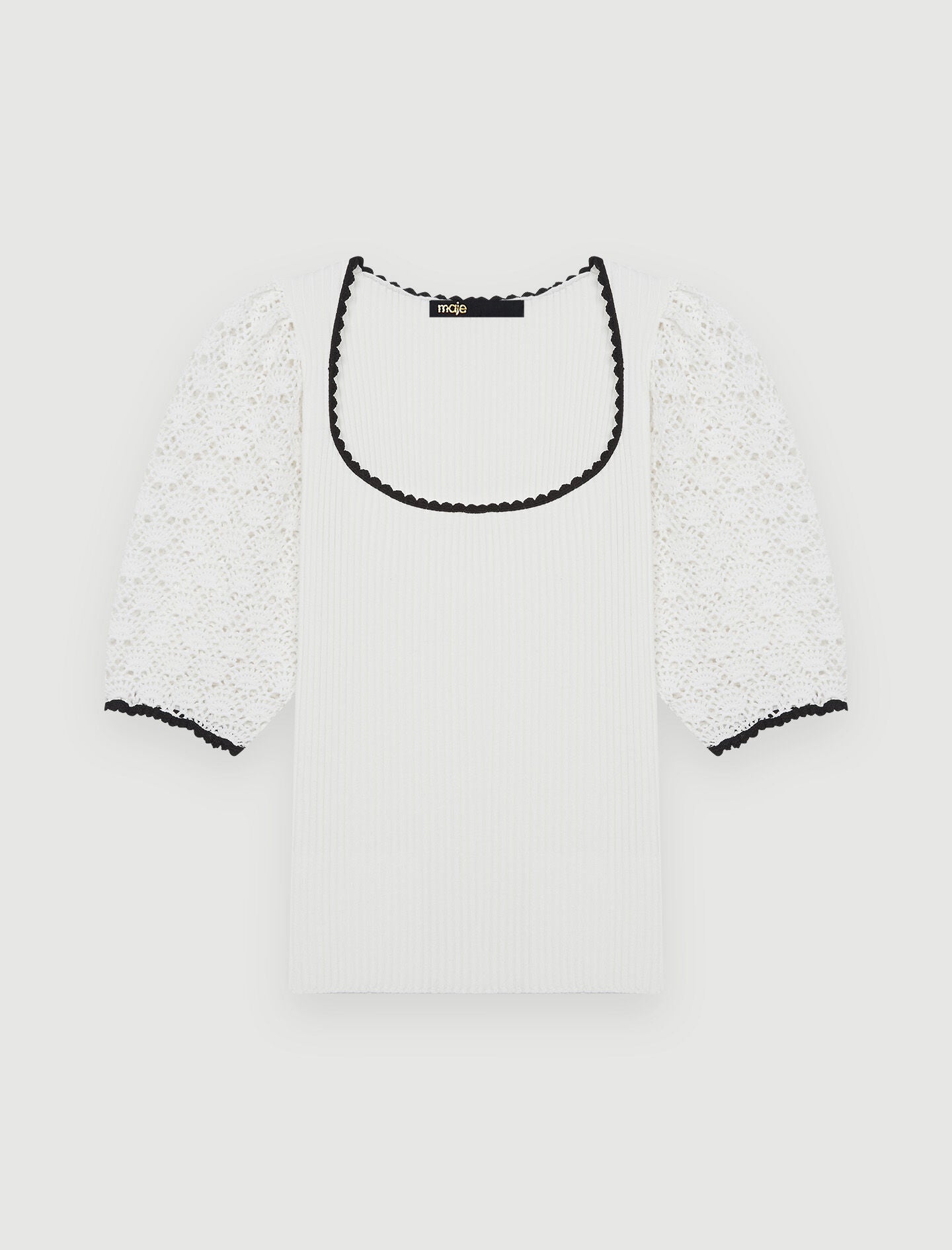 CONTRASTING CROCHET AND KNIT PULLOVER