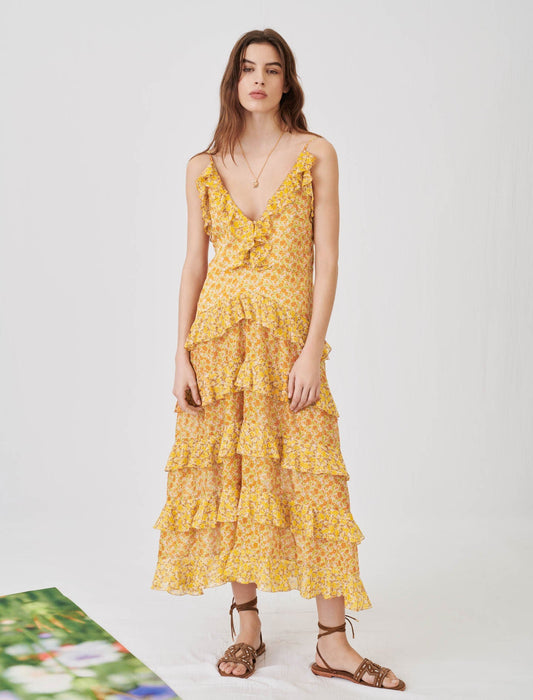 PRINTED COTTON VOILE DRESS WITH RUFFLES