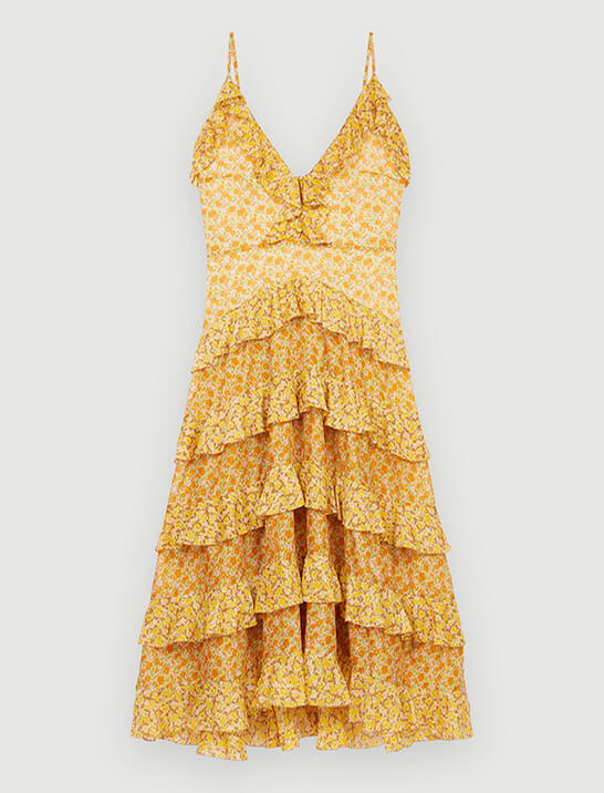 PRINTED COTTON VOILE DRESS WITH RUFFLES