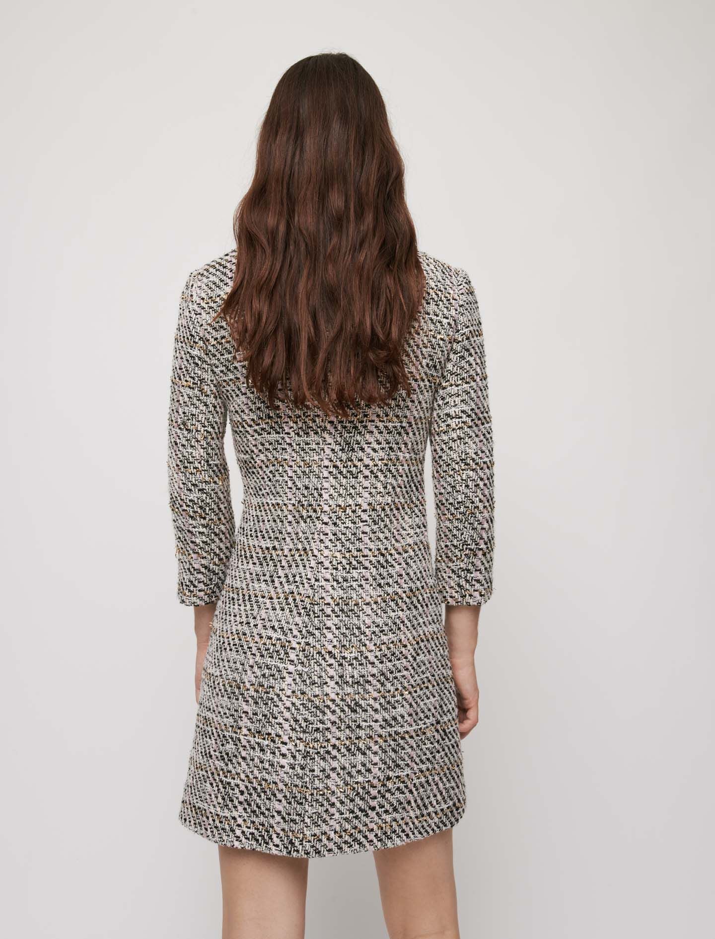 TWEED-STYLE DRESS WITH CONTRASTING BANDS