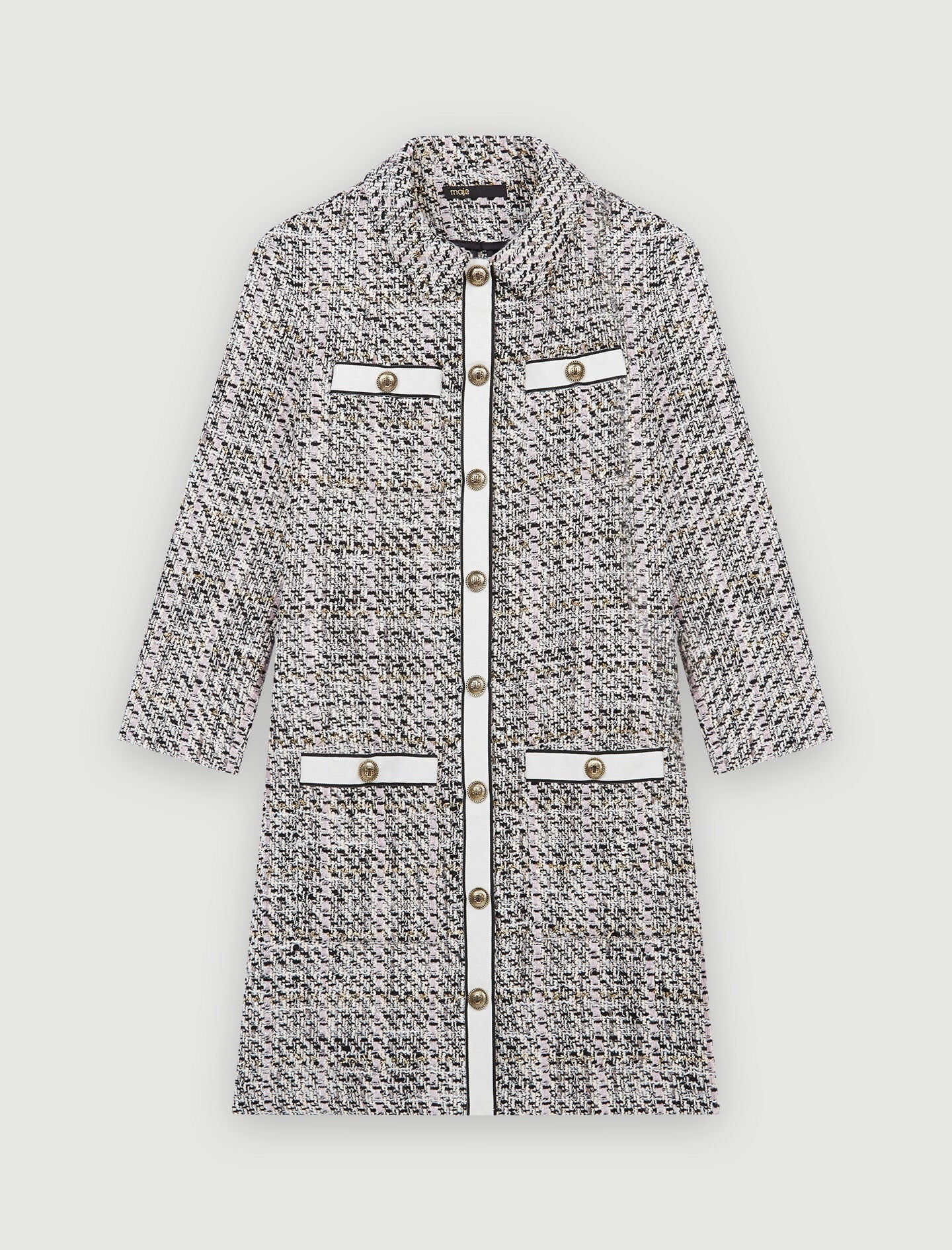 TWEED-STYLE DRESS WITH CONTRASTING BANDS