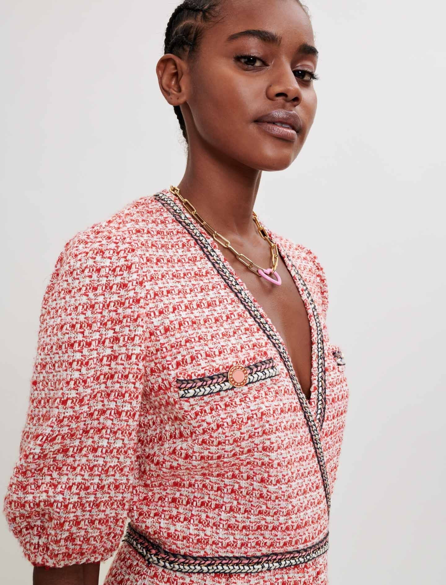 TWEED DRESS WITH ETHNIC TRIM
