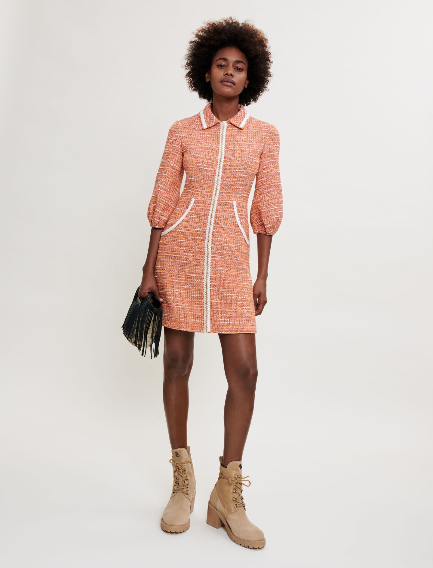 TWEED DRESS WITH BRAIDED TRIM
