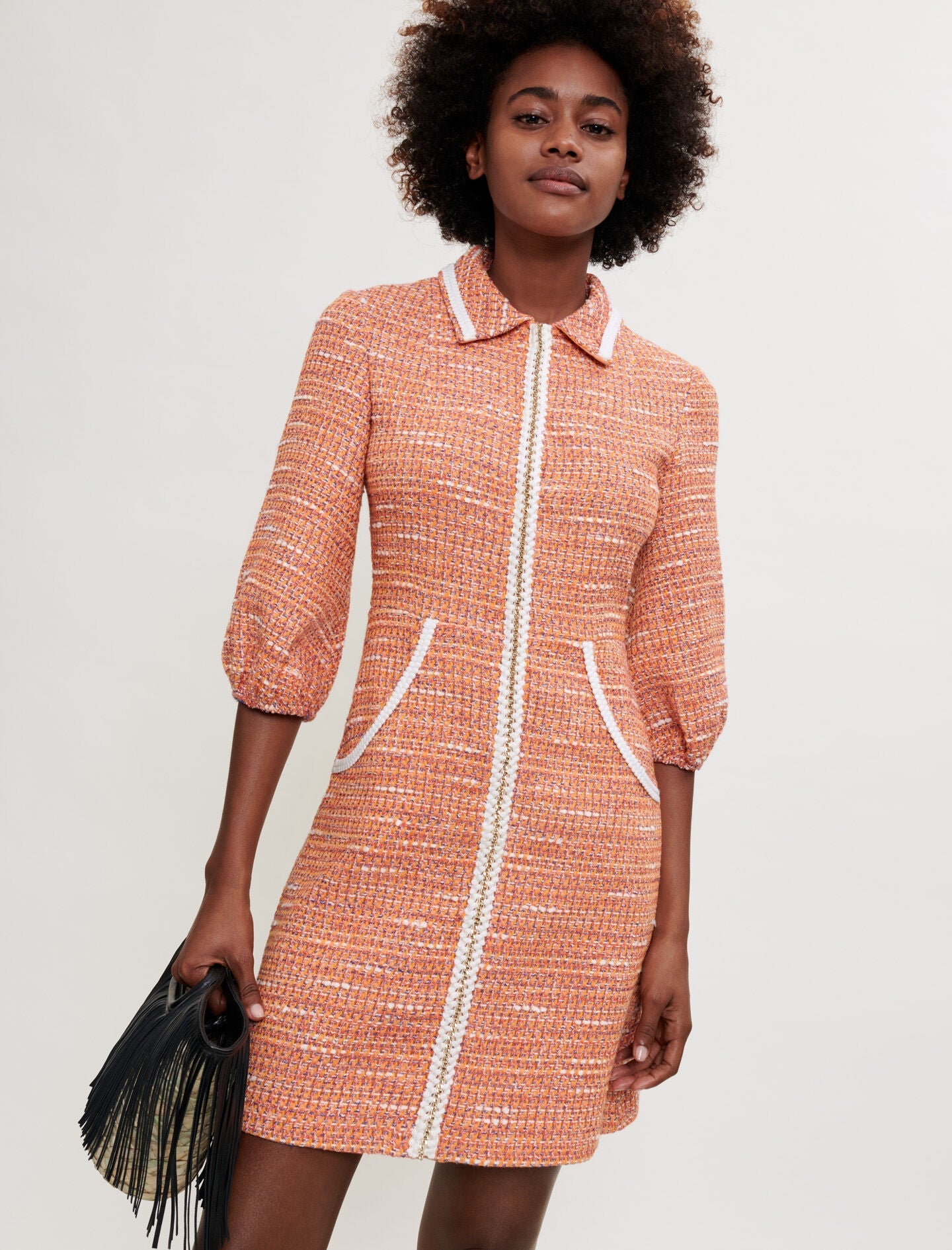 TWEED DRESS WITH BRAIDED TRIM