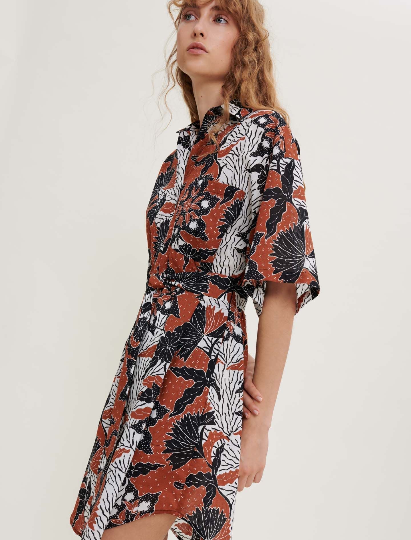 PRINTED COTTON VOILE SHIRT DRESS