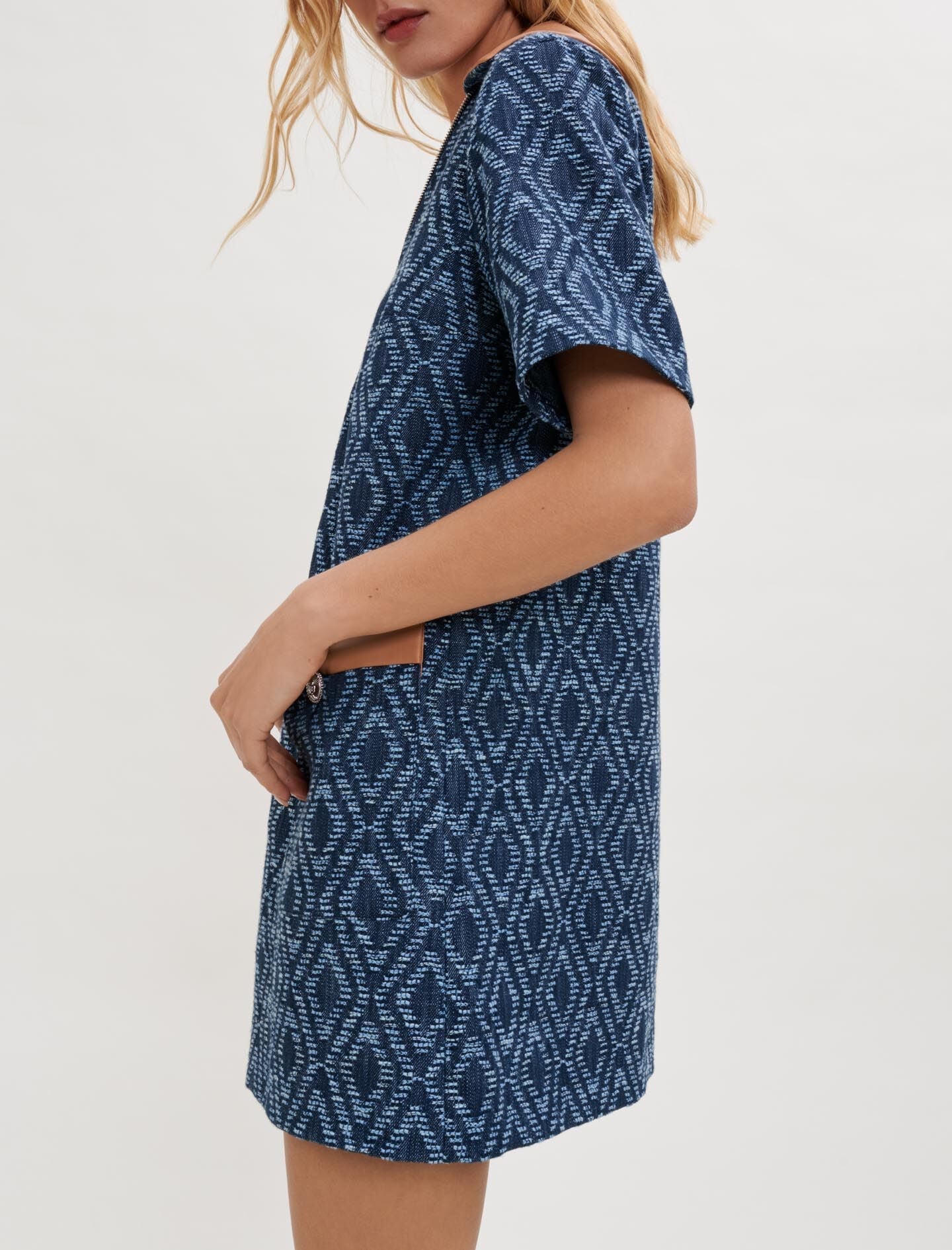 DENIM-EFFECT JACQUARD DRESS