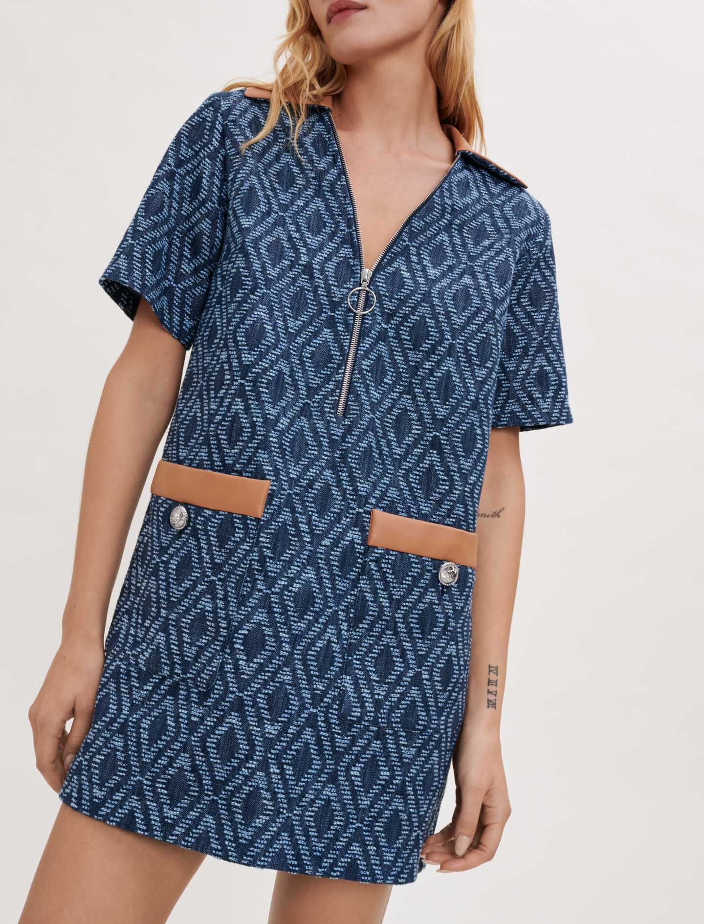 DENIM-EFFECT JACQUARD DRESS
