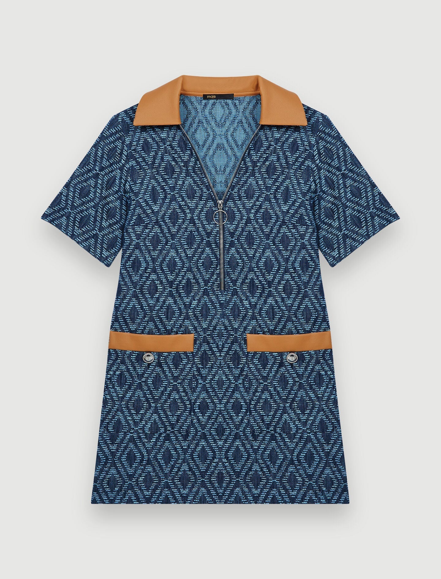 DENIM-EFFECT JACQUARD DRESS