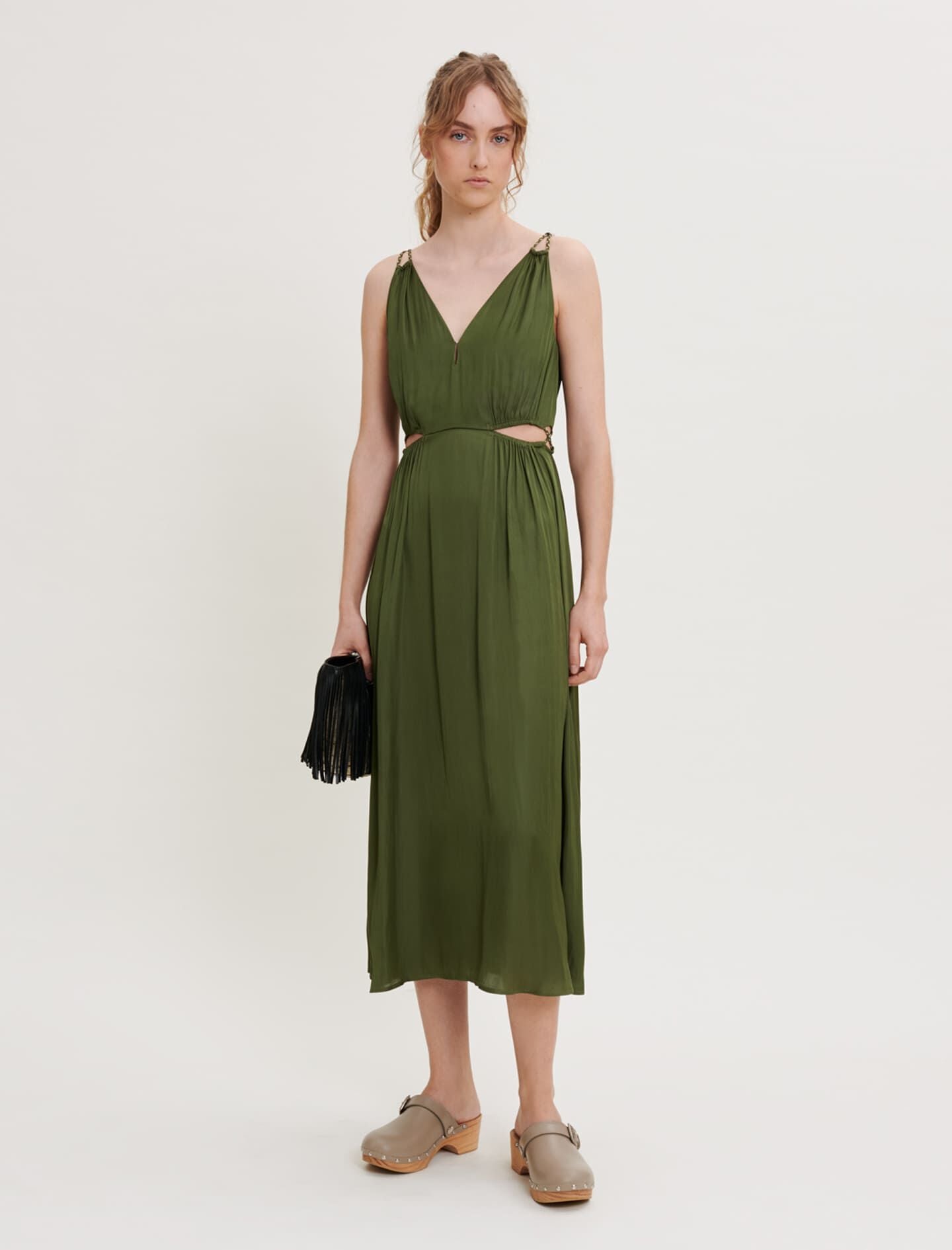 SATIN DRESS WITH OPENWORK AT THE WAIST