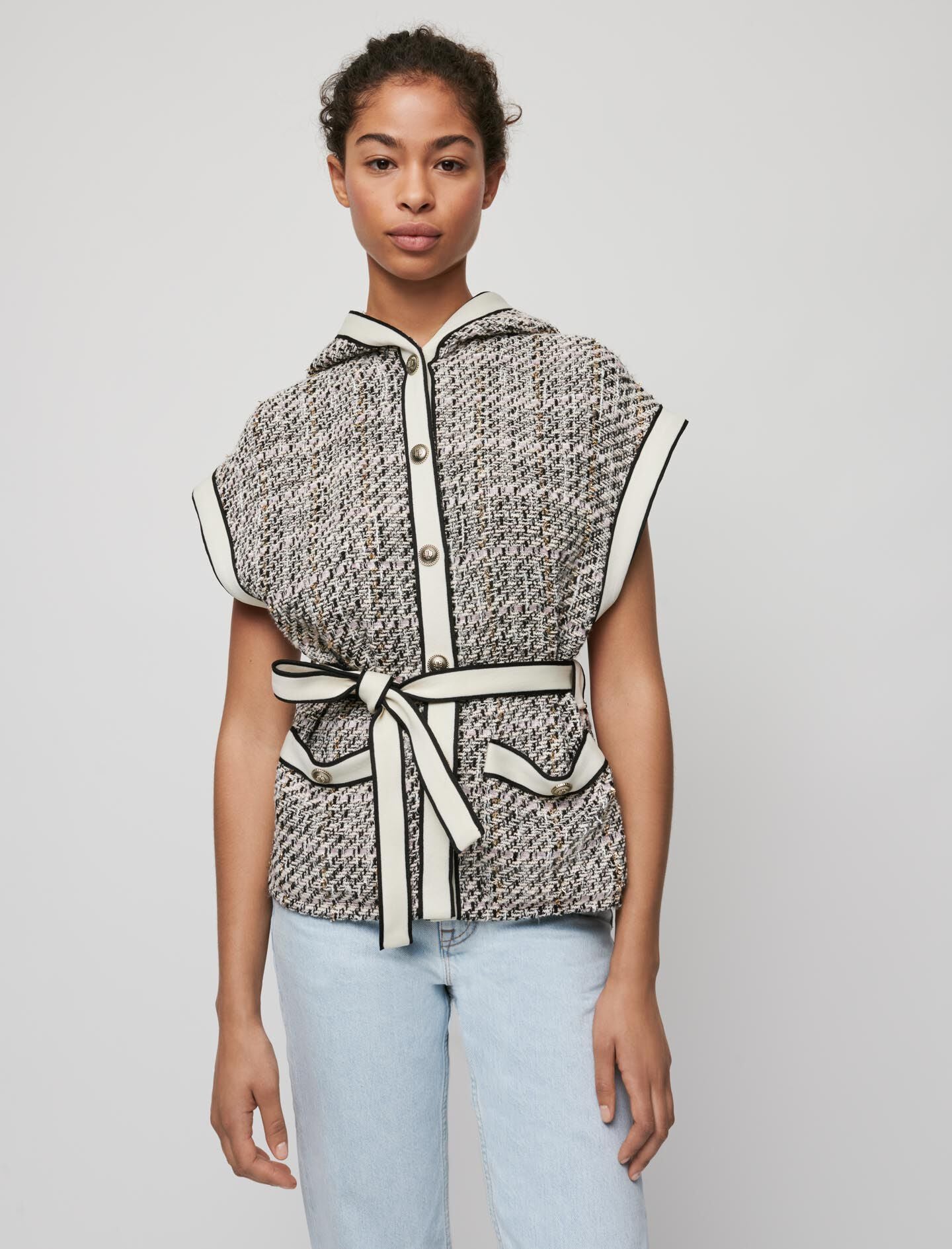 TWEED-STYLE SLEEVELESS JACKET