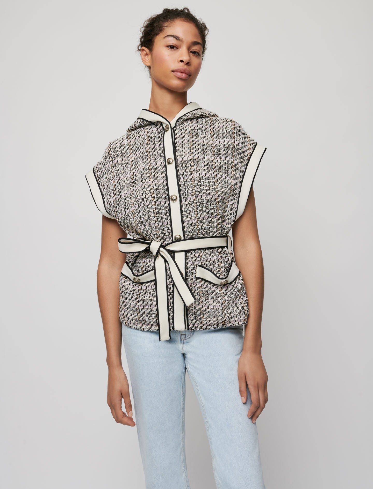 TWEED-STYLE SLEEVELESS JACKET