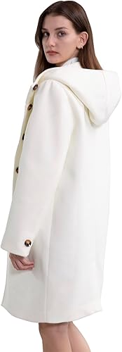 Womens Wool Blend Pea Coat Fashion Winter Dressy Overcoat Single Breasted Trench Jackets with Hood
