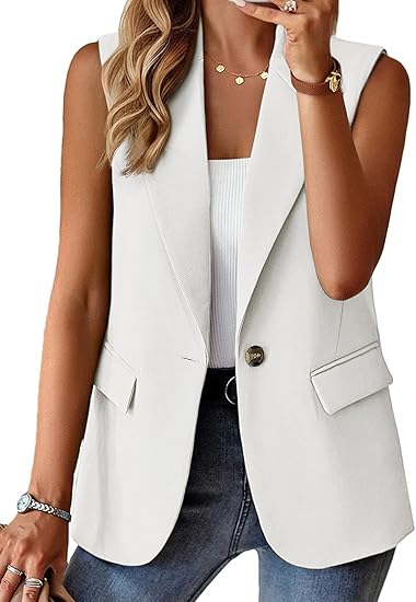 2025 Women's Summer Sleeveless Tank Tops Lightweight Fully Lined Fashion Casual Work Office Blazer with Pockets