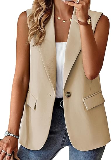 2025 Women's Summer Sleeveless Tank Tops Lightweight Fully Lined Fashion Casual Work Office Blazer with Pockets
