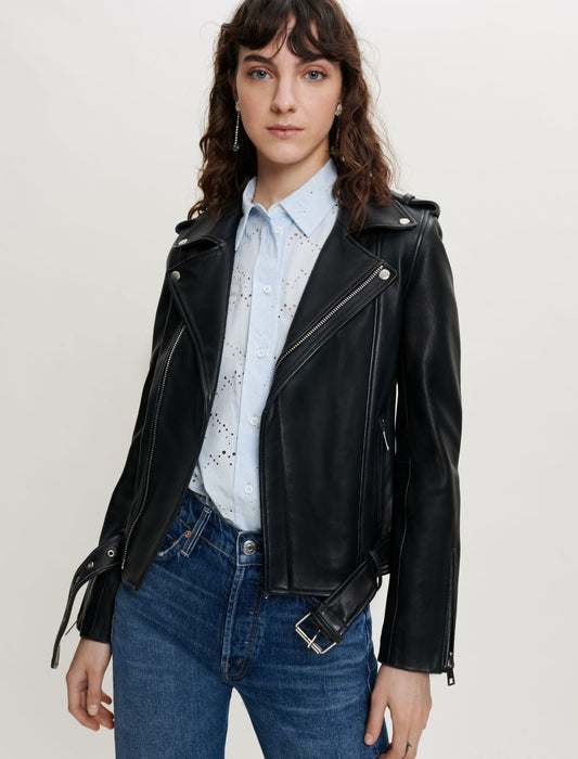 LEATHER BIKER JACKET AND BELT
