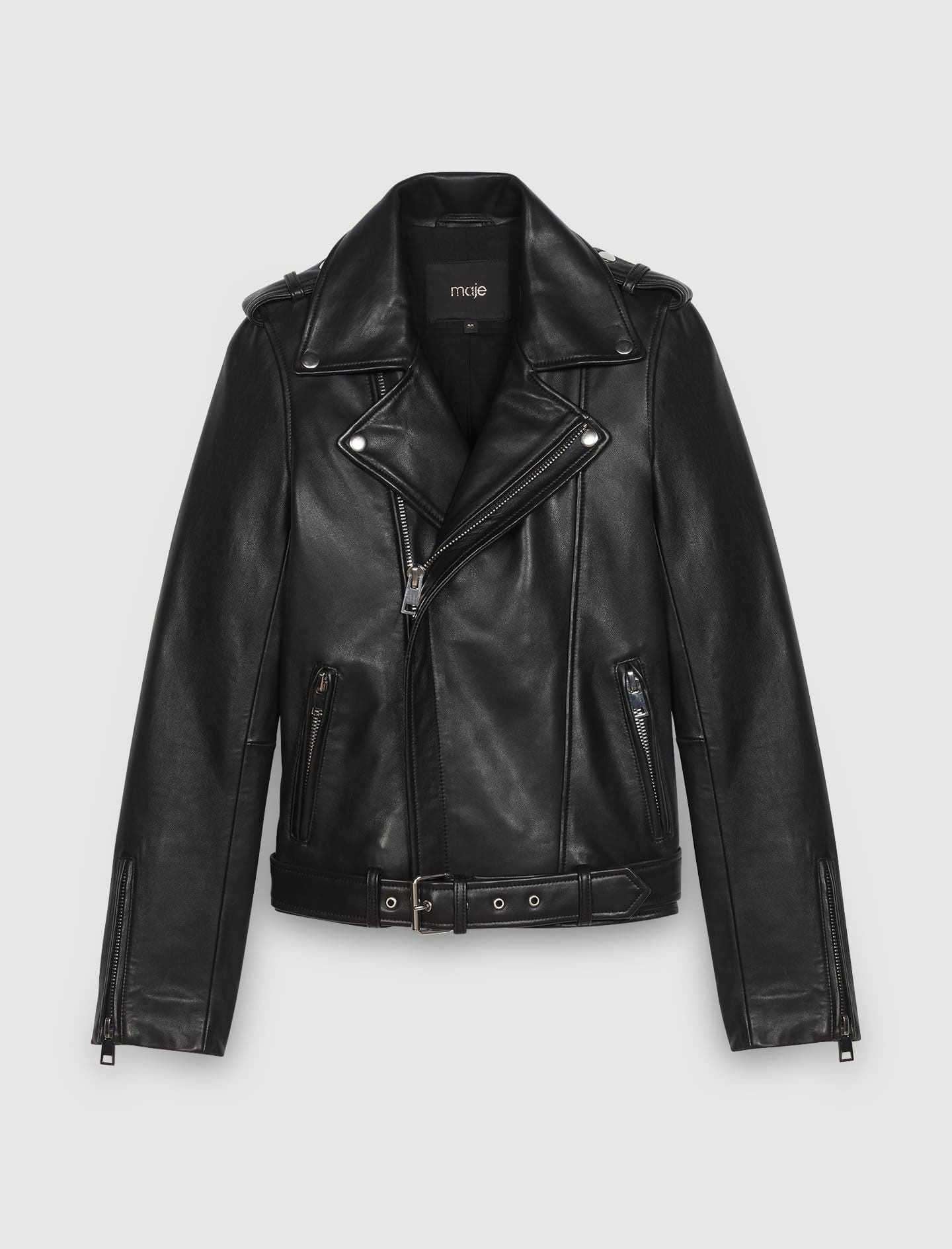 LEATHER BIKER JACKET AND BELT