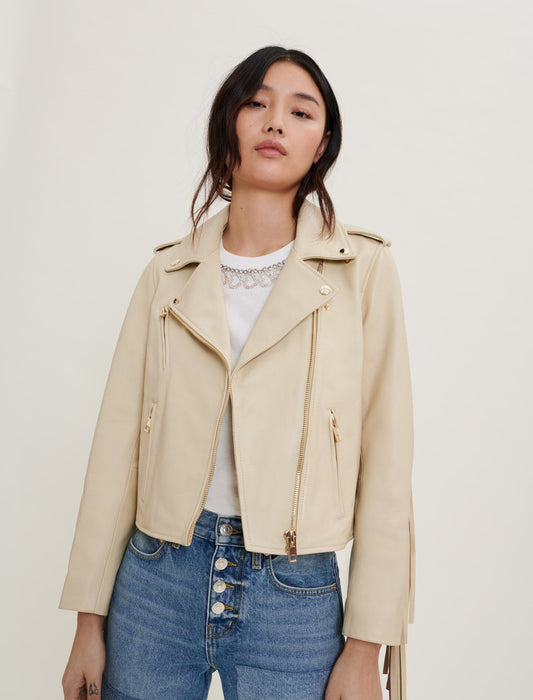 LEATHER BIKER JACKET WITH FRINGING
