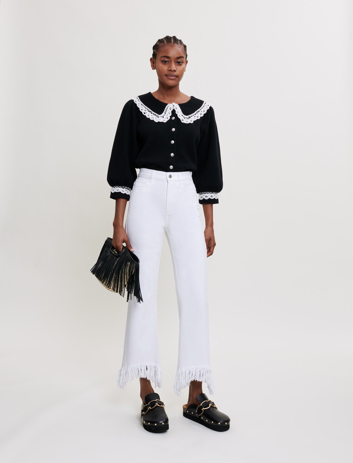 KNIT CARDIGAN WITH LARGE CONTRAST COLLAR