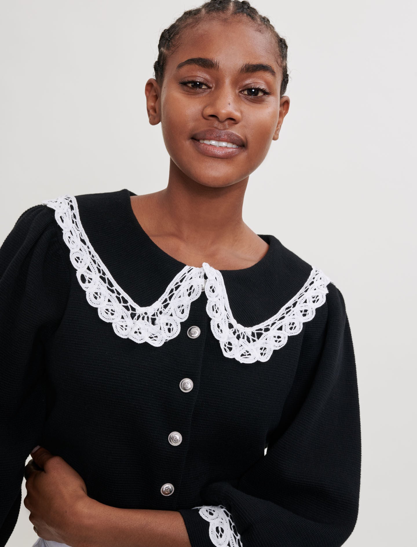 KNIT CARDIGAN WITH LARGE CONTRAST COLLAR