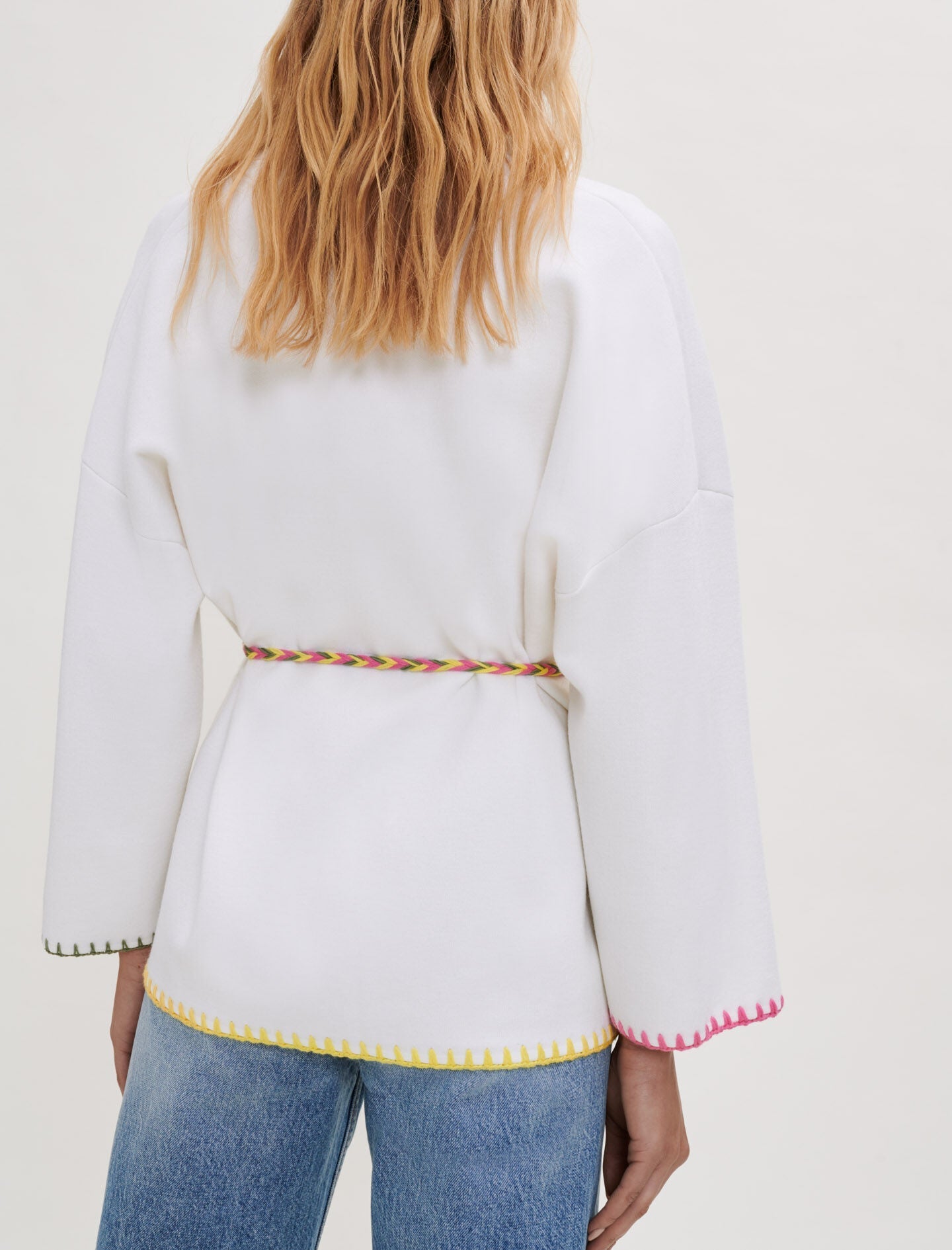 BELTED CARDIGAN WITH CROCHET DETAILING
