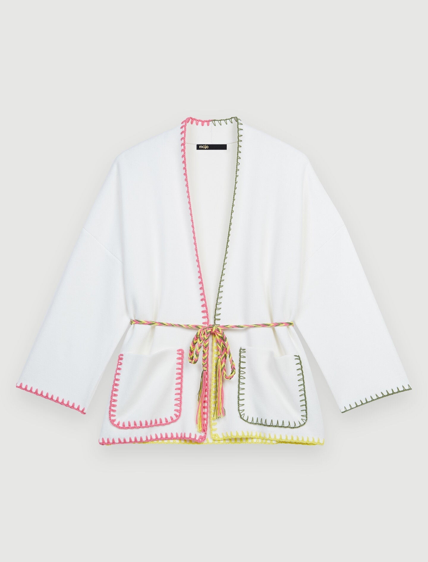 BELTED CARDIGAN WITH CROCHET DETAILING
