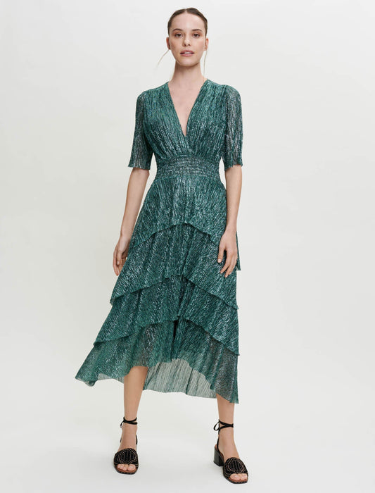 STRETCH LUREX FABRIC DRESS WITH RUFFLES