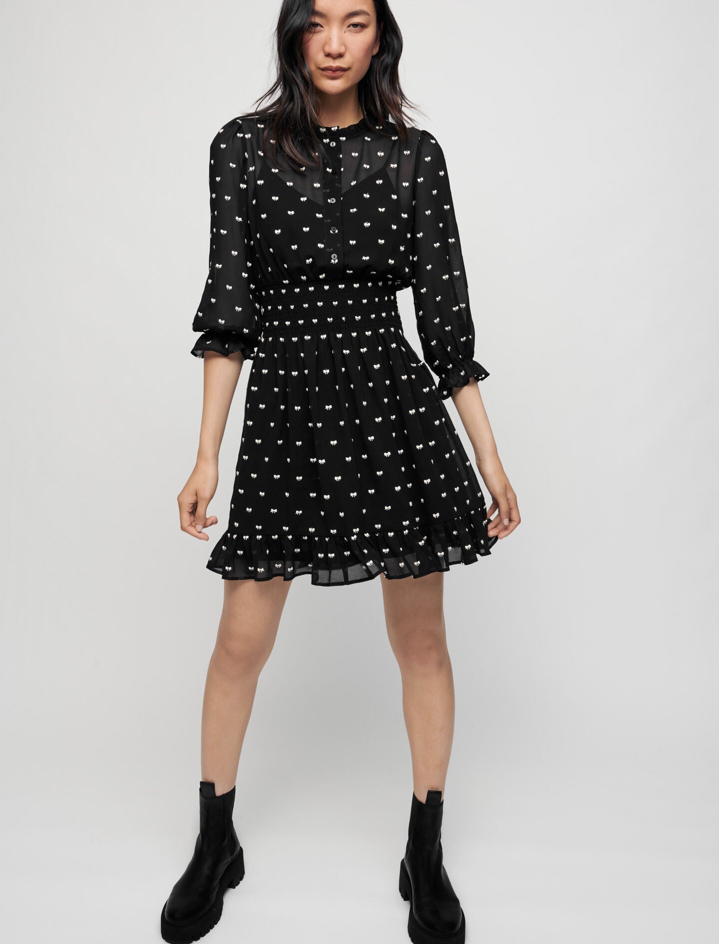 SHORT BOW JACQUARD DRESS